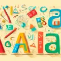 Create an educational illustration featuring various math-related words that start with the letter 'A', such as 'Algebra', 'Angle', 'Area', 'Arithmetic', a