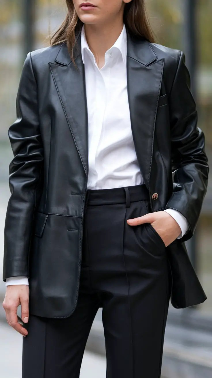 The “Edgy Professional” Leather Blazer Power Move (Rock Star Meets CEO)