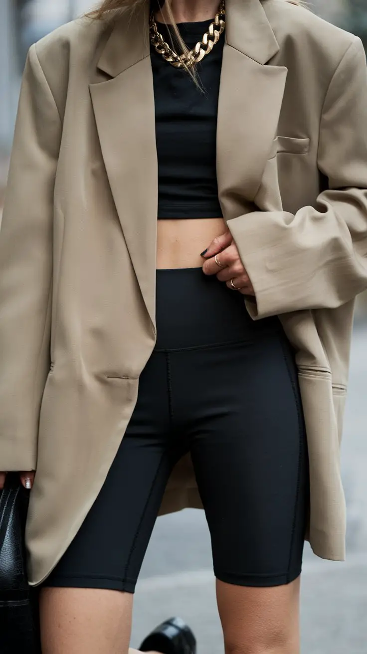 The “Weekend Warrior” Oversized Blazer with Biker Shorts (Trendy AF)