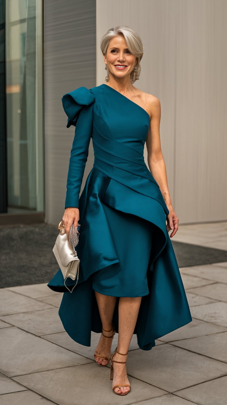The Asymmetrical Hem with One Shoulder Sleeve (Avant-Garde Elegance)