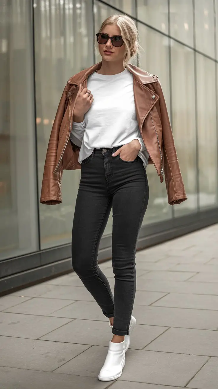 The Classic White Tee + Leather Jacket Combo (Because We’re Not Basic, We’re Timeless)