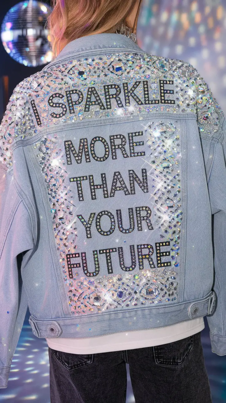 Bedazzled Denim Jacket (the “I sparkle more than your future” look)