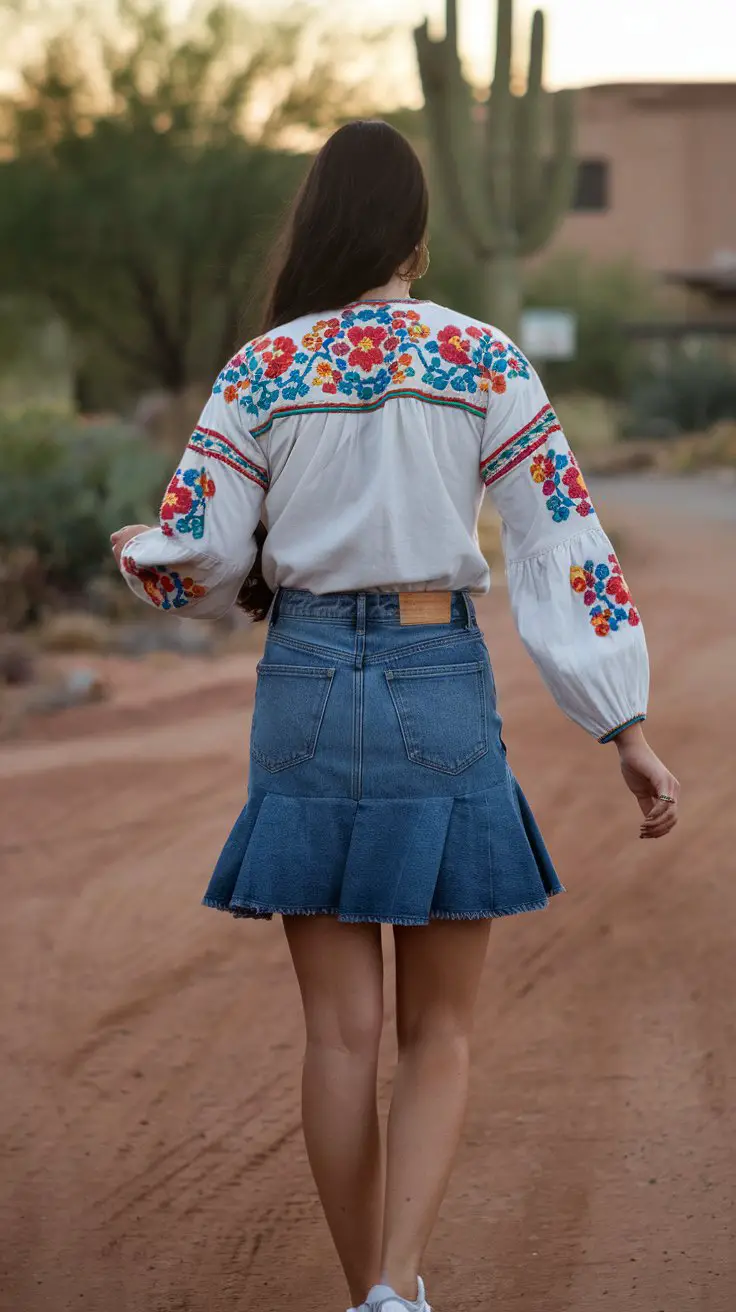 Embroidered Mexican Blouse + Denim Skirt (Cute but Chill AF)