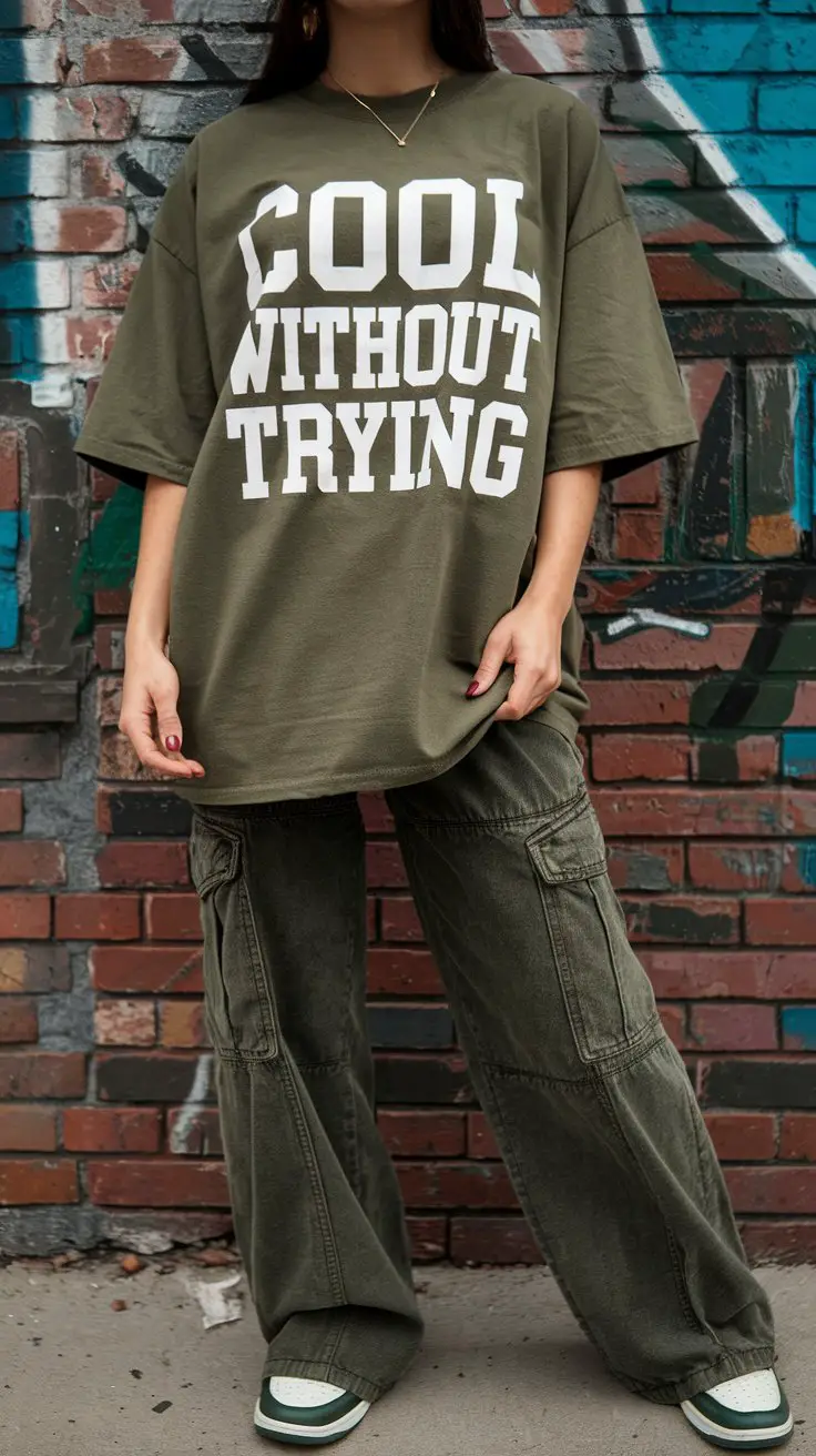 Green Graphic Tee + Cargo Pants (Cool Without Trying)