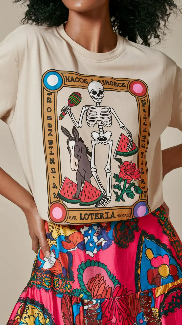 Lotería-Inspired Graphic Tee + Fun Skirt (Playful & Perfect)
