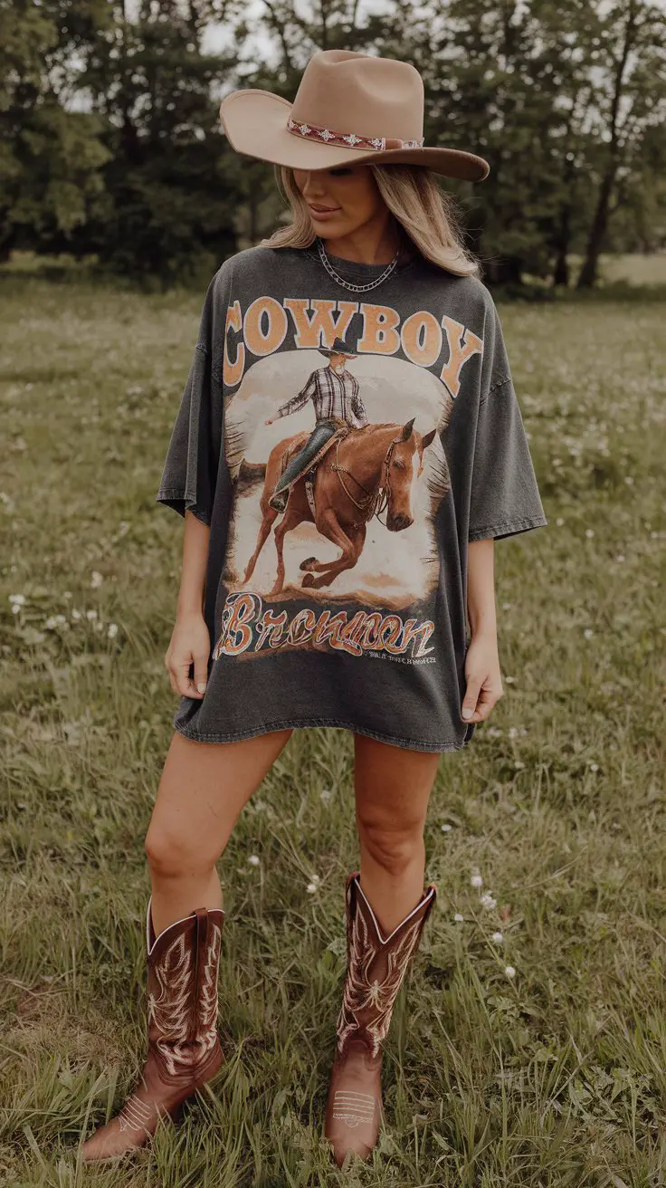 Oversized Tee + Cowboy Boots (Effortless Cool)