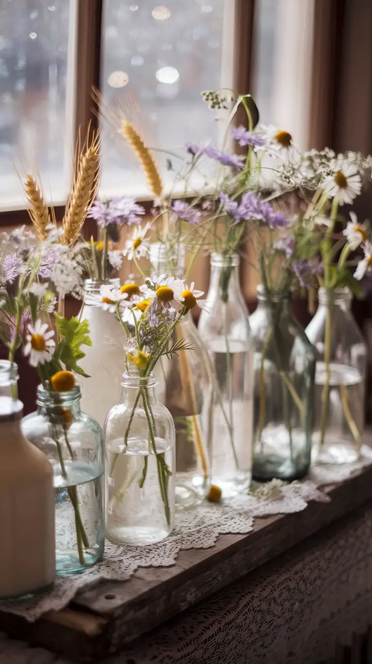 Wildflower Bouquets in Vintage Bottles