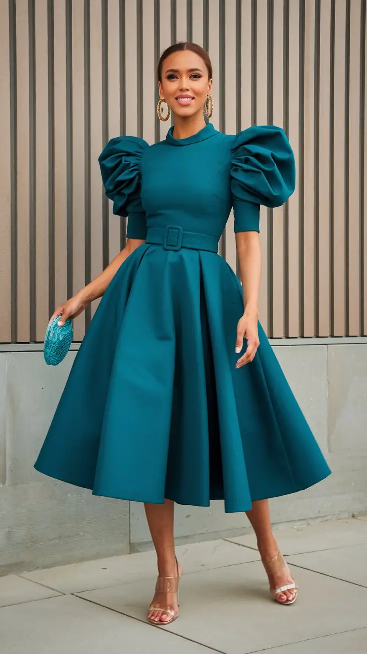 The Belted Midi Dress with Puff Sleeves (Disney Princess Energy)