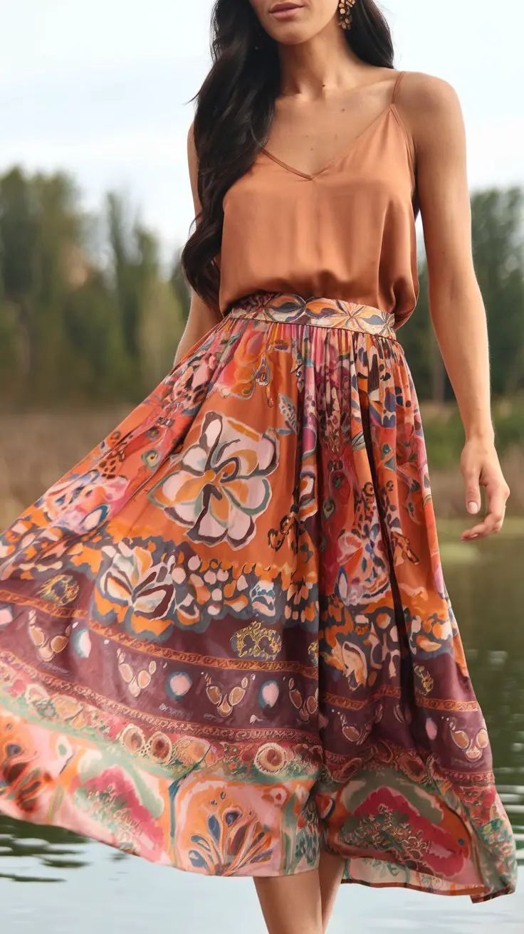 The Boho Printed Midi Skirt with Cami (Mix-And-Match Magic)