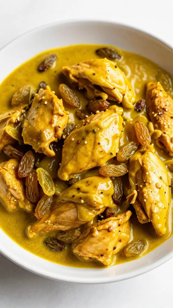 spoonful of curry chicken salad with golden raisins