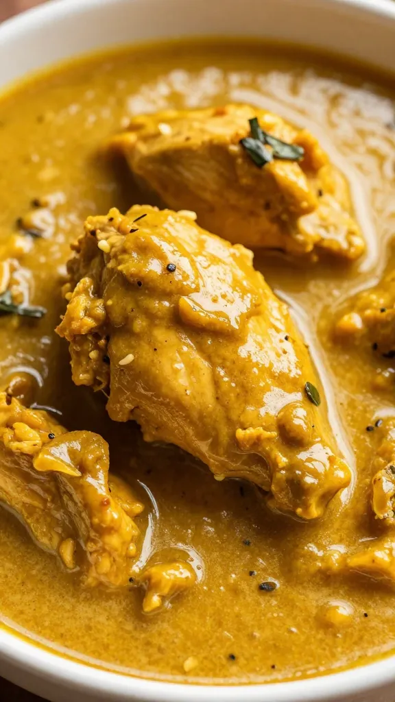 naan dipped into silky chicken curry, tight closeup
