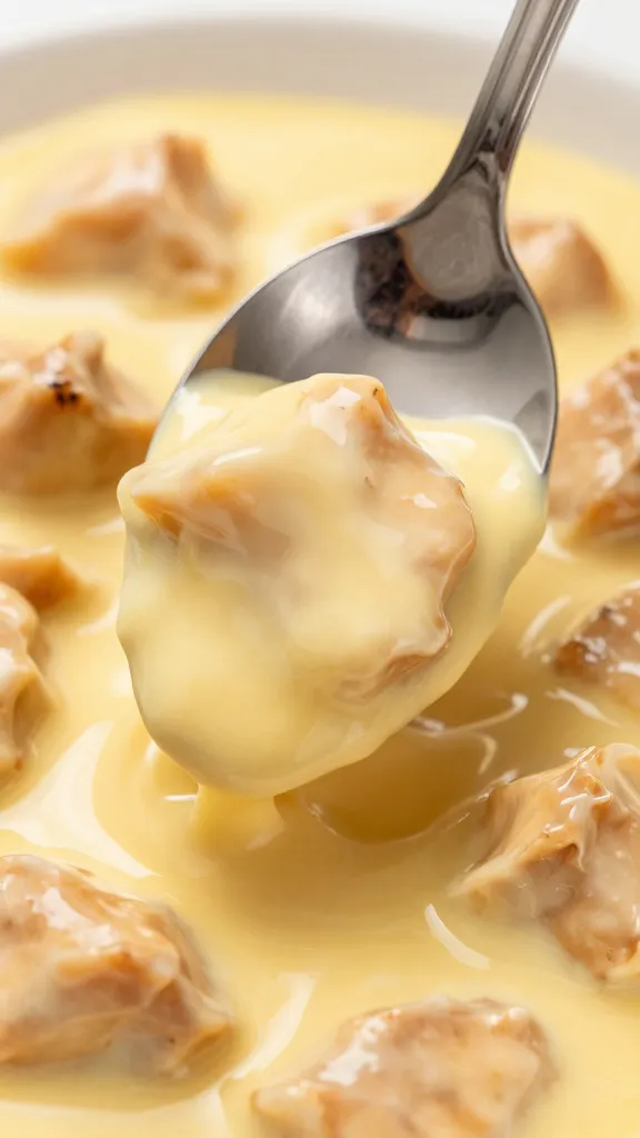 Silver spoon coated in glossy butter chicken gravy