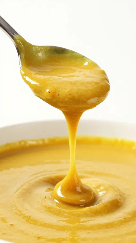 single spoonful of thick curry roux dripping from ladle