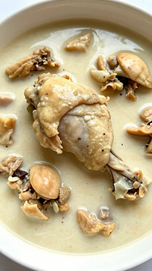closeup bowl of chicken thigh curry with coconut milk