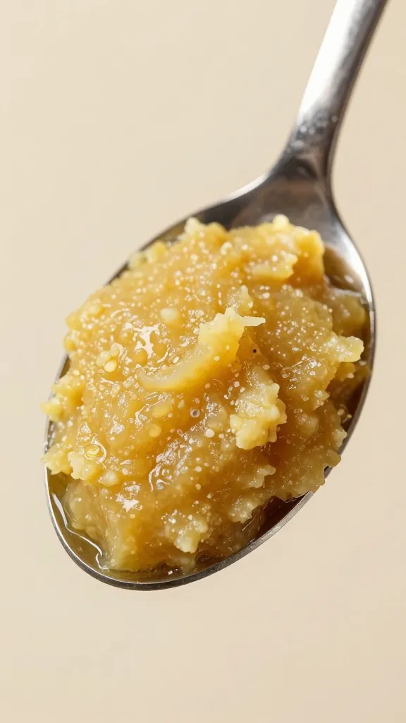 Closeup of ginger-garlic paste on stainless steel spoon